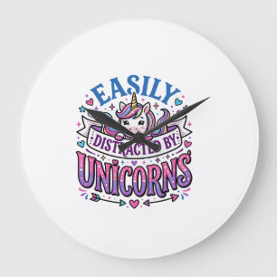 Unicorn Easily Distracted by Unicorns Commercial C Large Clock