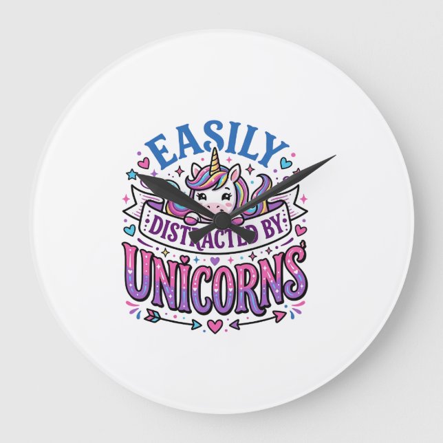 Unicorn Easily Distracted by Unicorns Commercial C Large Clock (Front)