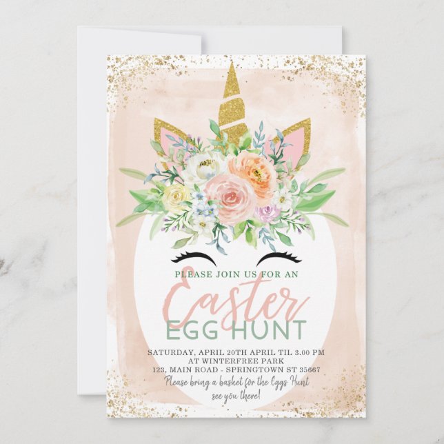 Unicorn Easter Egg Hunt Invitation (Front)