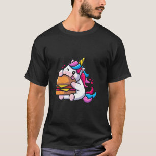 Unicorn eat Burger Funny Fast Food America USA Lov T-Shirt