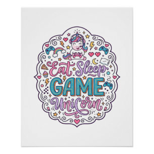 Unicorn Eat Sleep Game Unicorn Playful Print on De