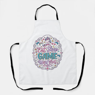 Unicorn Eat Sleep Game Unicorn Playful Print on De Apron