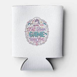 Unicorn Eat Sleep Game Unicorn Playful Print on De Can Cooler