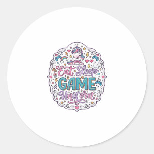 Unicorn Eat Sleep Game Unicorn Playful Print on De Classic Round Sticker