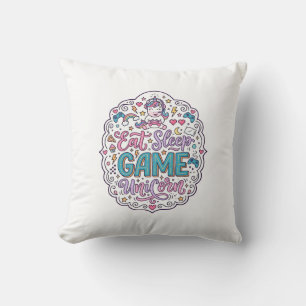 Unicorn Eat Sleep Game Unicorn Playful Print on De Cushion