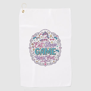 Unicorn Eat Sleep Game Unicorn Playful Print on De Golf Towel