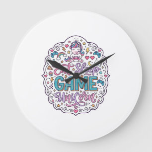 Unicorn Eat Sleep Game Unicorn Playful Print on De Large Clock