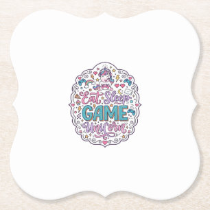 Unicorn Eat Sleep Game Unicorn Playful Print on De Paper Coaster