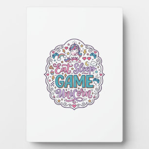 Unicorn Eat Sleep Game Unicorn Playful Print on De Plaque