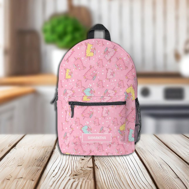Unicorn Eating Ice Cream Pink Yellow Aqua Printed Backpack (Creator Uploaded)