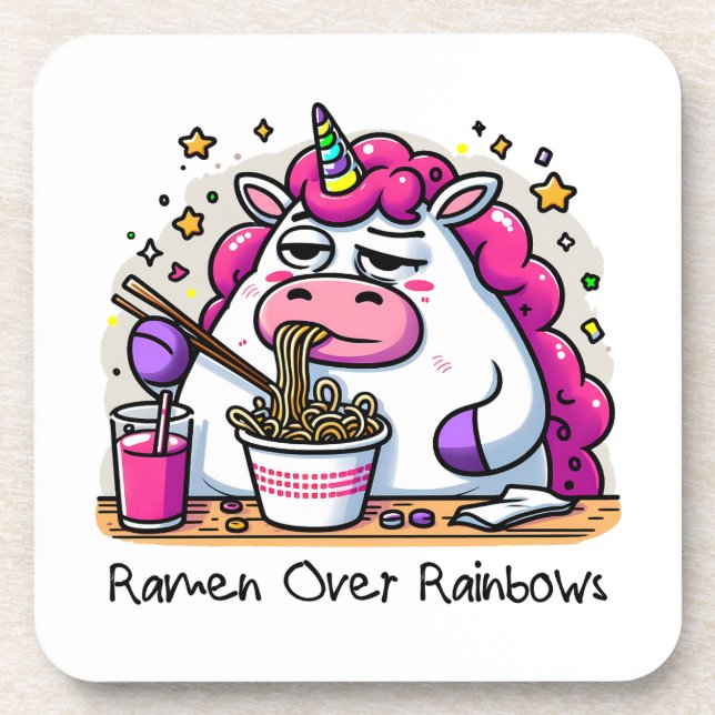 Unicorn Eating Ramen Coaster (Front)