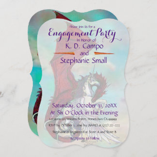 Unicorn Engagement Party Invitation Dragon Red