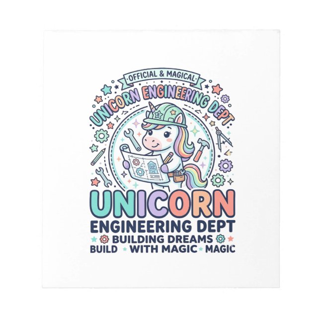 Unicorn Engineering Dept Bold Typography T-Shirt D Notepad (Front)