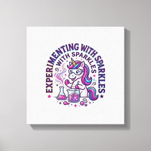 Unicorn Experimenting with Sparkles Commercial Cut Canvas Print (Front)