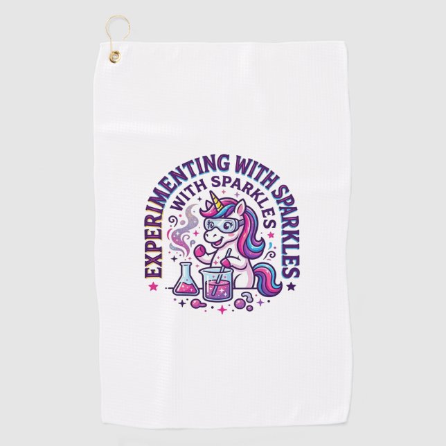 Unicorn Experimenting with Sparkles Commercial Cut Golf Towel (Front)
