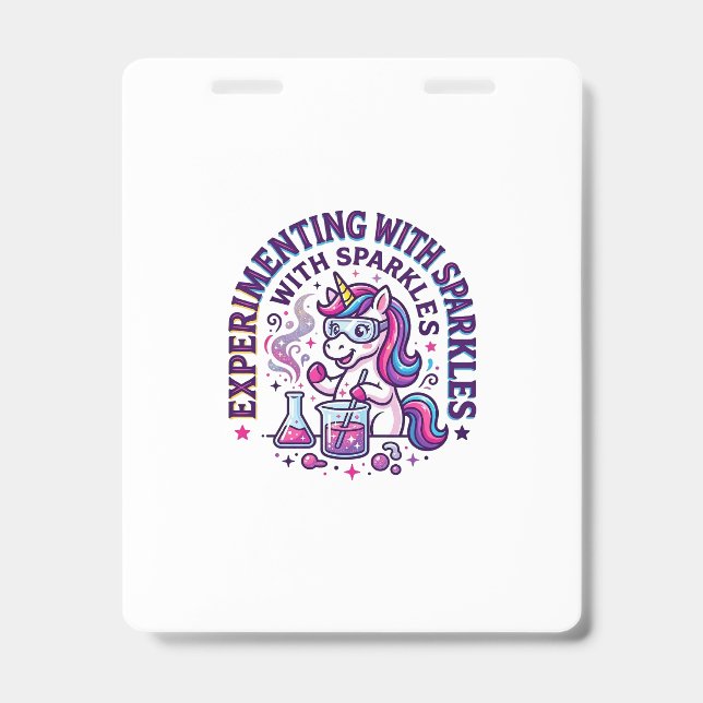 Unicorn Experimenting with Sparkles Commercial Cut ID Badge (Front)