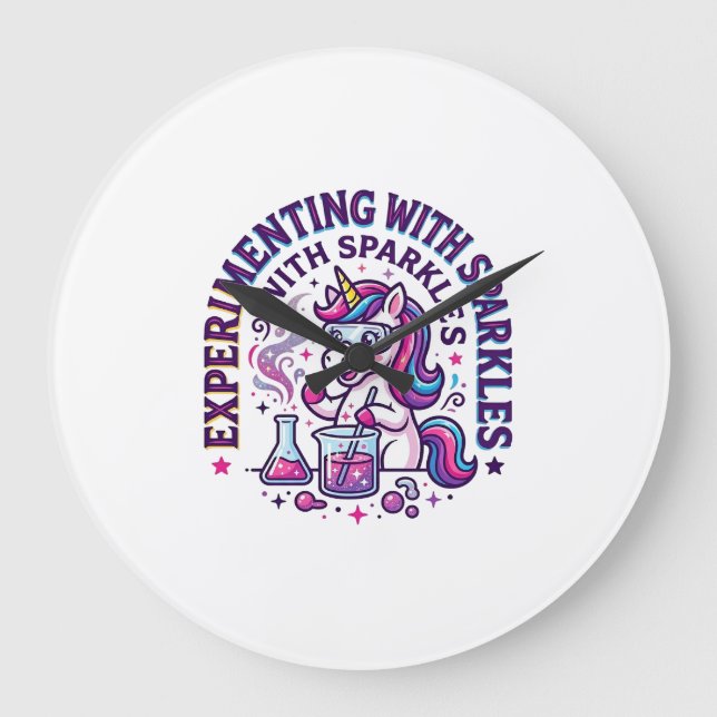 Unicorn Experimenting with Sparkles Commercial Cut Large Clock (Front)