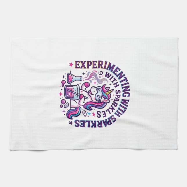 Unicorn Experimenting with Sparkles Commercial Cut Tea Towel (Horizontal)