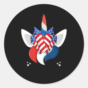 Unicorn Face 4th Of July Cute Girls Kids Teens  Classic Round Sticker