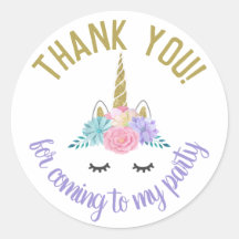 Unicorn Face Birthday Stickers Round Labels