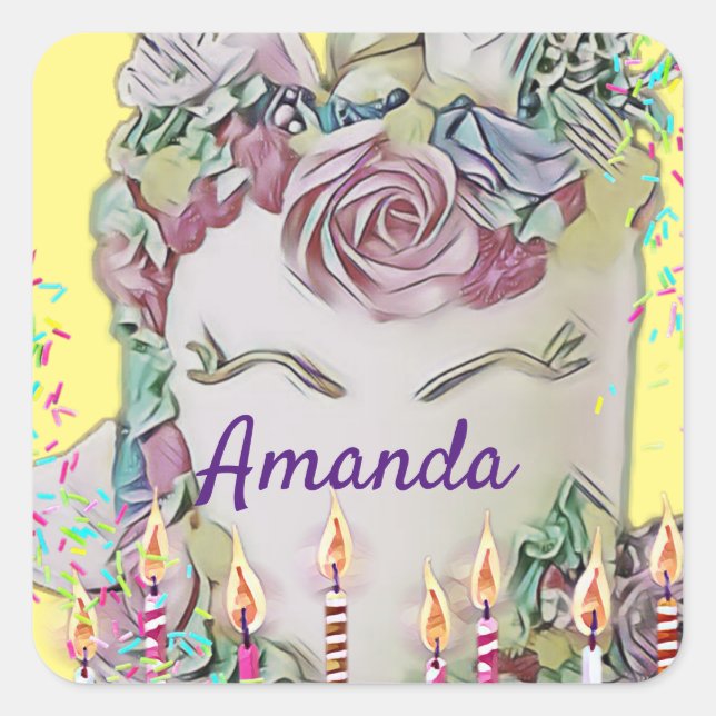 Unicorn face cake Rainbow Sprinkles yellow Square Sticker (Front)