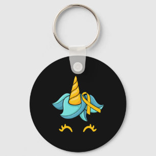 Unicorn Face Childhood Cancer Awareness Ribbon War Key Ring