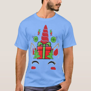 Unicorn Face Christmas Tree Cute Magical XMas Holi T-Shirt
