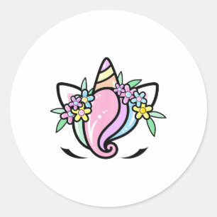 Unicorn Face Cute Eyelashes Sunday Easter Flowers  Classic Round Sticker