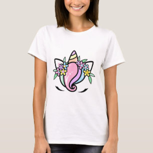 Unicorn Face Cute Eyelashes Sunday Easter Flowers  T-Shirt