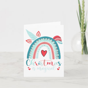 Unicorn Face Cute Rainbow Christmas Is Magical Card