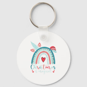 Unicorn Face Cute Rainbow Christmas Is Magical Key Ring