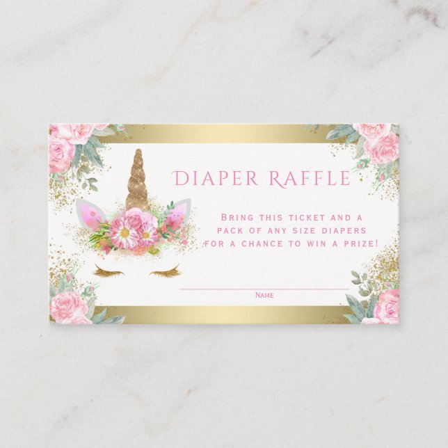 Unicorn Face Diaper Raffle Tickets Enclosure Card (Front)