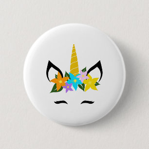 Unicorn Face Eyelashes Smile Cute Flower Wreath Ha 6 Cm Round Badge