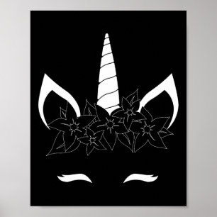 Unicorn Face Eyelashes Smile Cute Flower Wreath Ha Poster