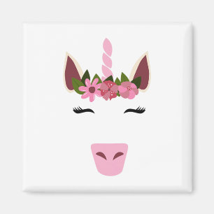 Unicorn Face Eyelashes Smile Flower Wreath Hallowe Magnet