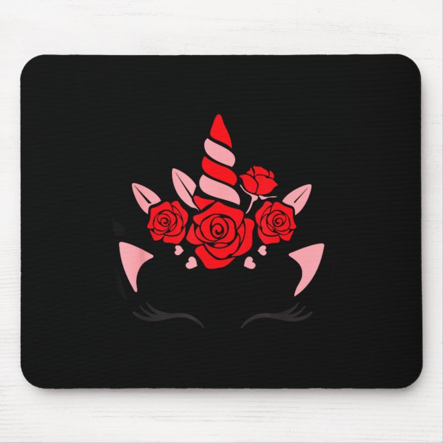 Unicorn Face Eyelashes Smile Flowers St. Valentine Mouse Pad (Front)