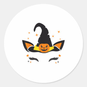 Unicorn Face Eyelashes Witch Pumpkin Scary Hallowe Classic Round Sticker