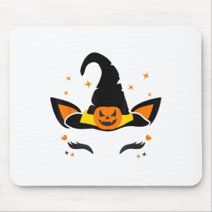 Unicorn Face Eyelashes Witch Pumpkin Scary Hallowe Mouse Pad