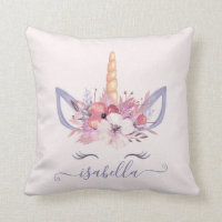 Unicorn face floral watercolor cushion