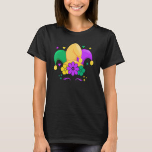 Unicorn Face Mardi Gras Jester Hat  Women Girls T-Shirt