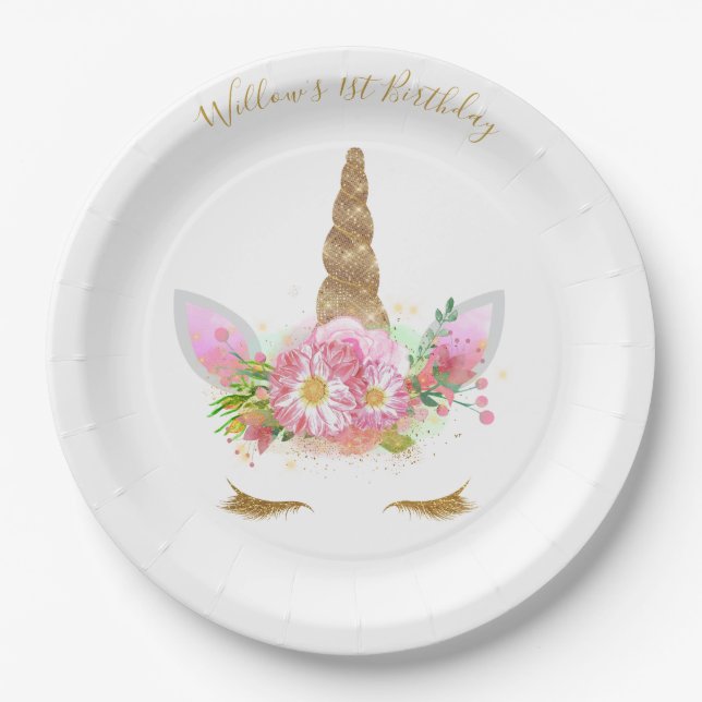 Unicorn Face Paper Plates (Front)