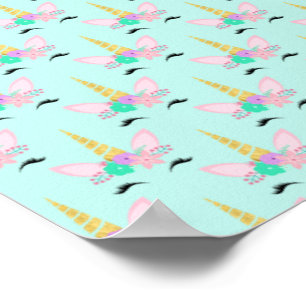 Unicorn Face Pastel Bright Golden Horn Flowers Poster