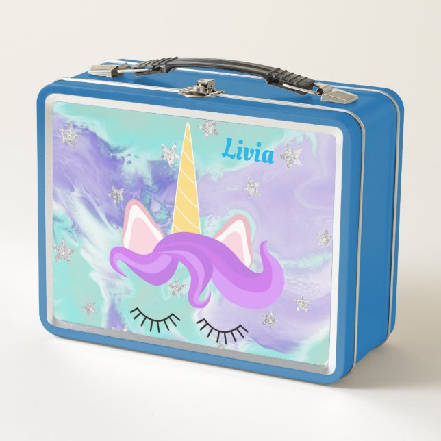 Unicorn face Personalised  metal lunch box (Front)
