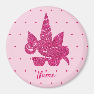 Unicorn Face Pink Glitter Girly Kids Magnet