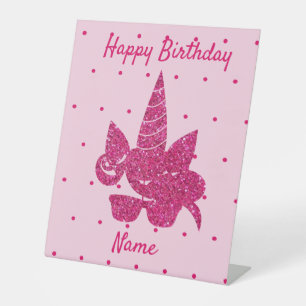 Unicorn Face Pink Glitter Girly Kids Pedestal Sign