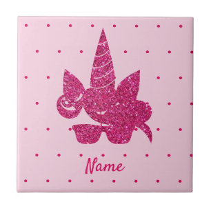 Unicorn Face Pink Glitter Girly Kids Tile