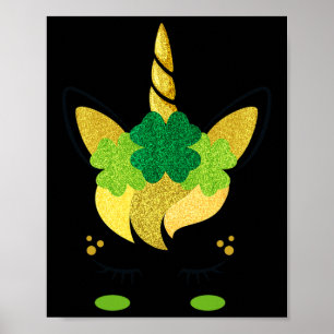 Unicorn Face St Patrick's Day Irish Girls Kids Poster