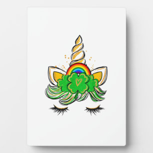 Unicorn Face St Patrick's Day Irish Girls Kids T-S Plaque