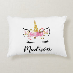 Unicorn Face With Eyelashes Personalised Name Decorative Cushion