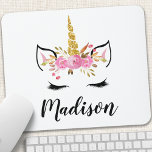Unicorn Face With Eyelashes Personalised Name Mouse Pad<br><div class="desc">Unicorn Face With Eyelashes Personalised Name Mouse Pad</div>